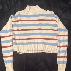 Arizona Jean Company Cowl Neck Sweater in Cream and Blue